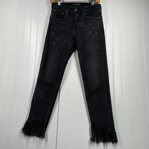 Zara Women's Black Distressed Cropped Jeans Size 2 - Picture 1 of 10